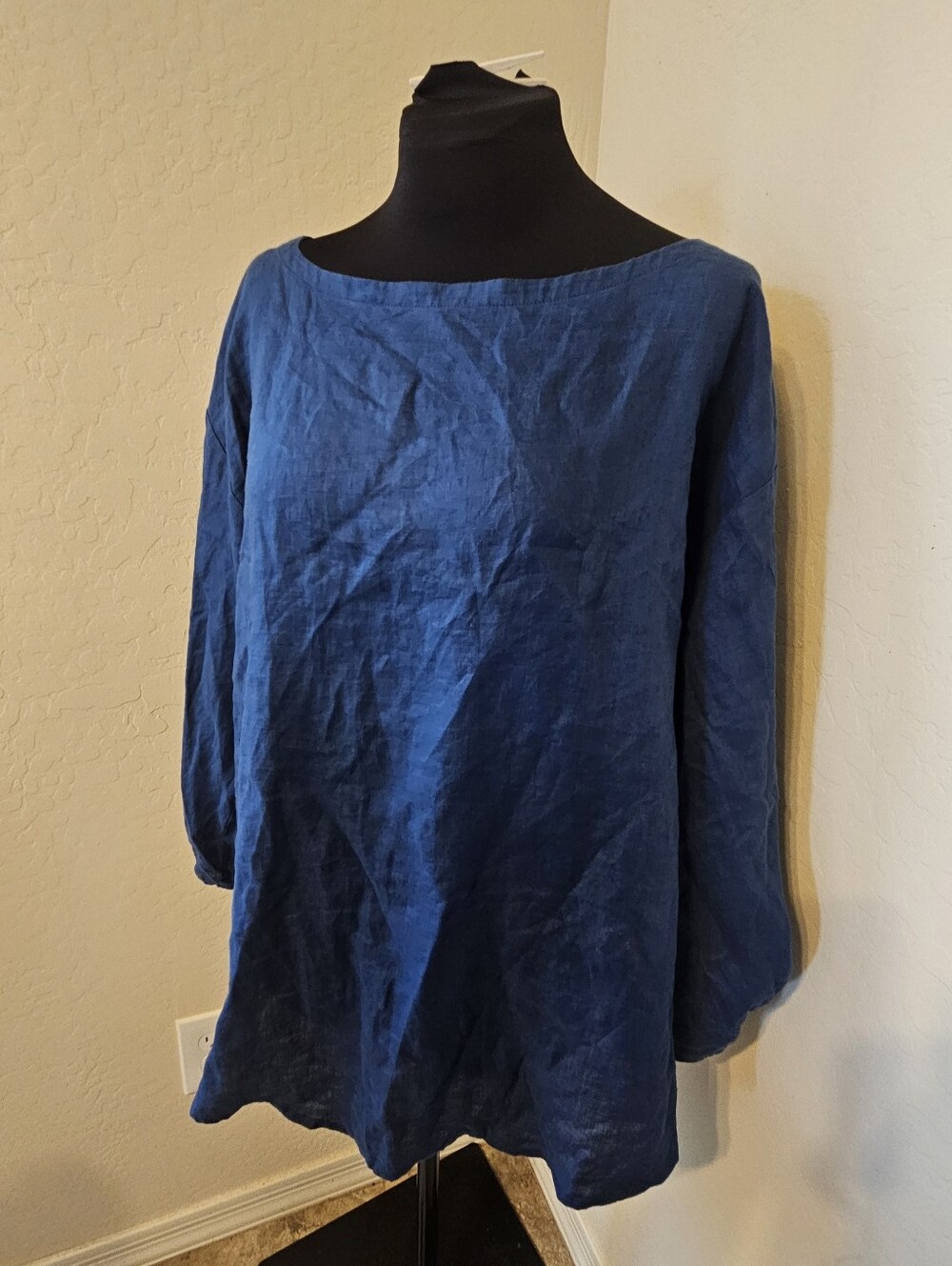 Eileen Fisher Womens 100% Organic Linen Tops Large Navy
